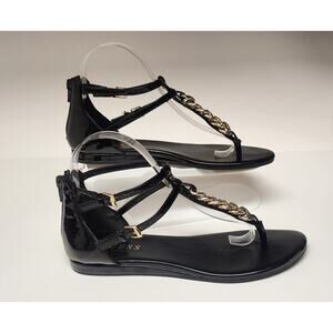 GUESS WGTOLD-T STRAPS CHAIN LINK FAUX LEATHER BLACK GLADIATOR D'ORSAY SANDALS 8M